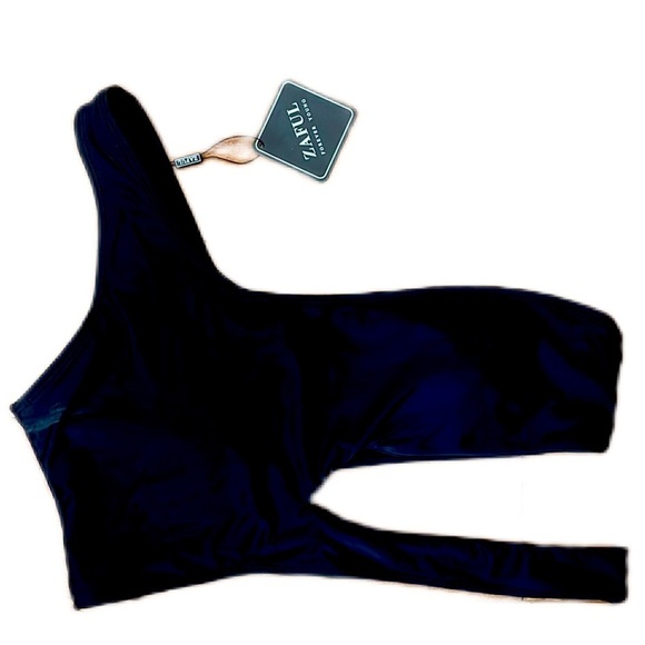 Zaful charcoal cutout one shoulder Bikini Top - Picture 1 of 4